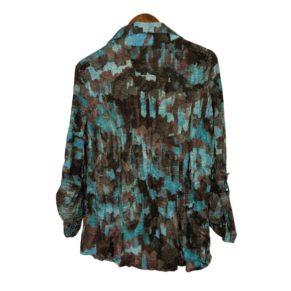 David Cline Blue Brown Abstract Roll Tab Snap Front Top Shirt Size Medium - Picture 4 of 10